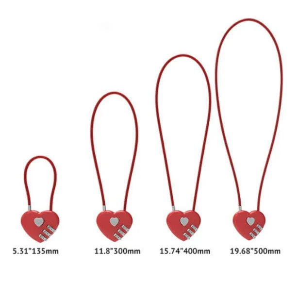 Peach heart-shaped wire rope lock in six colours with adjustable steel securing rope for bicycle helmets