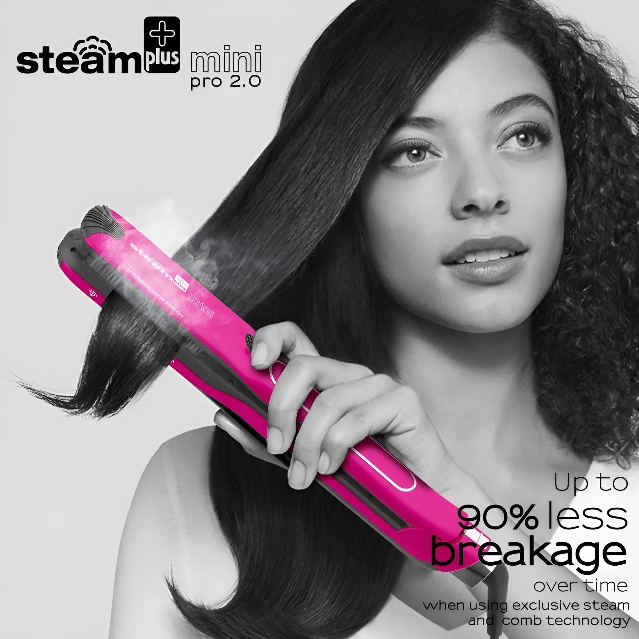 Mini steam splint spray hair straightener in champagne colour with dual styling functions