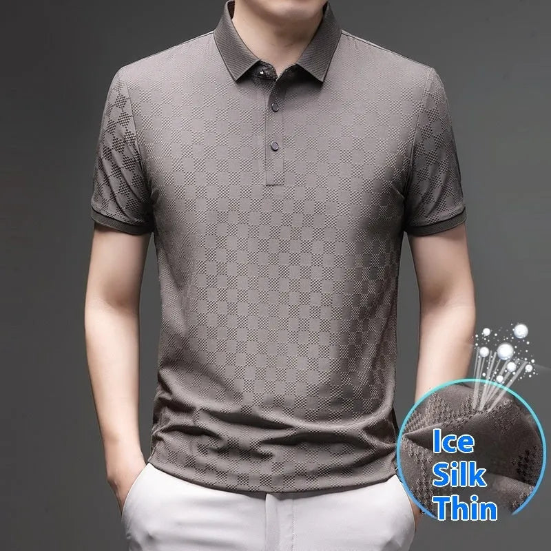 Rhombus brand thin ice silk short sleeve t-shirt in slit style, shown in black