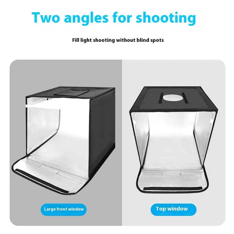 50cm studio light box with metal frame and three-colour LED lighting for product photography