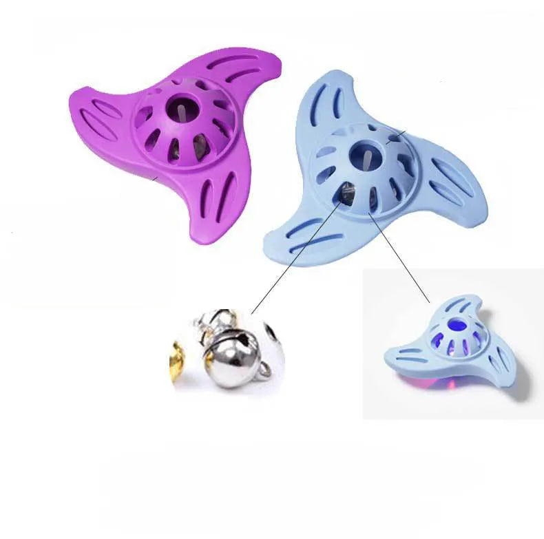 Blue bite-resistant boomerang dog toy for medium and large breeds on a plain background