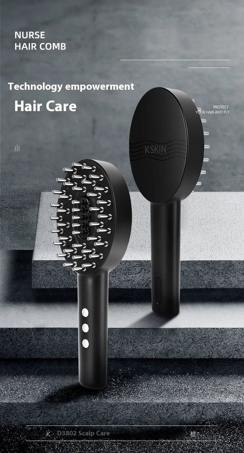 KD3802 Black colour scalp medicine supplying device with multifunctional vibration massage on a white background.