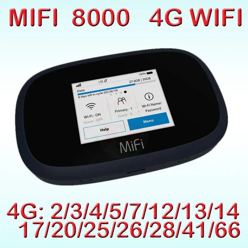 Black mifi8000 dual-core 4G portable wireless router with compact design