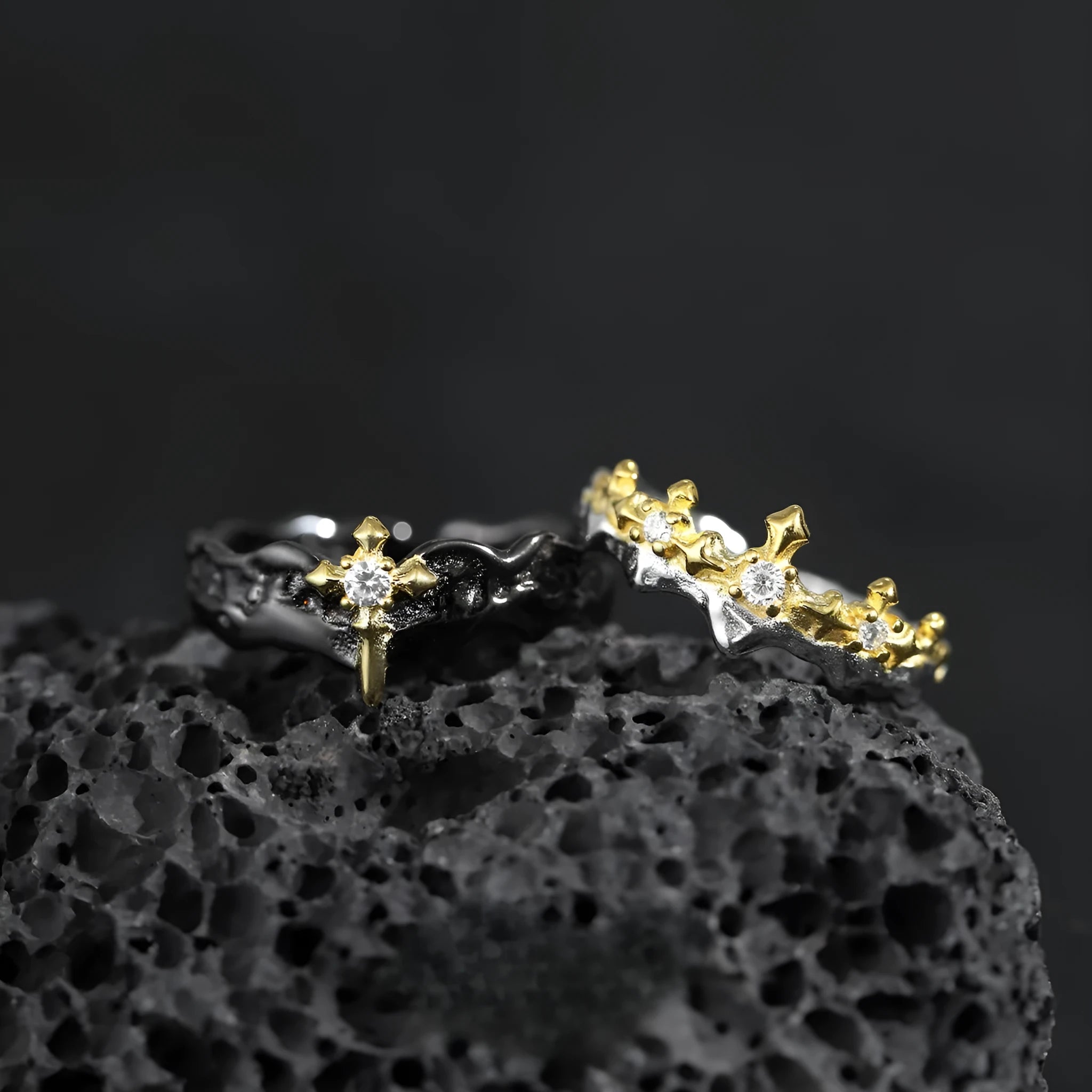 Adjustable Princess Knight couple ring in silver with electroplated finish and original design