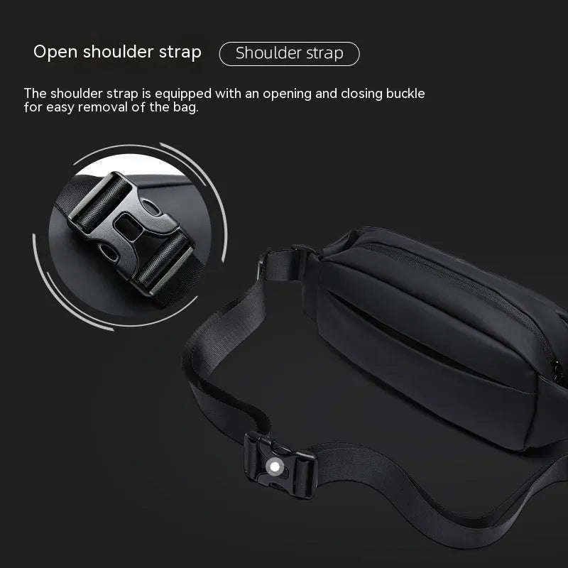 Black men's messenger bag made from Oxford cloth with cross-body strap and street trend design