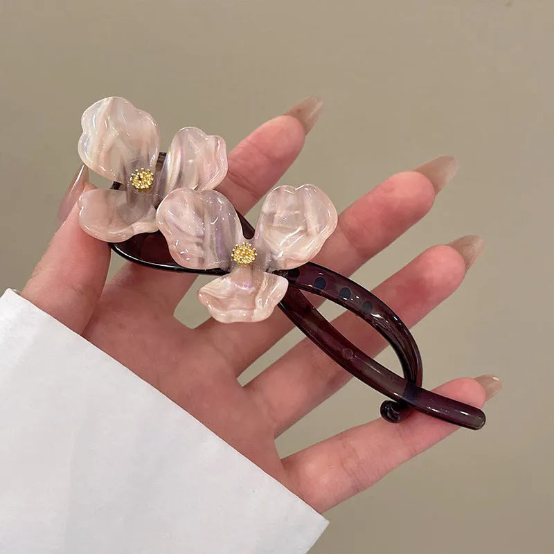 Retro flower acrylic bobby pin with petal design in blue colour for updo hairstyle
