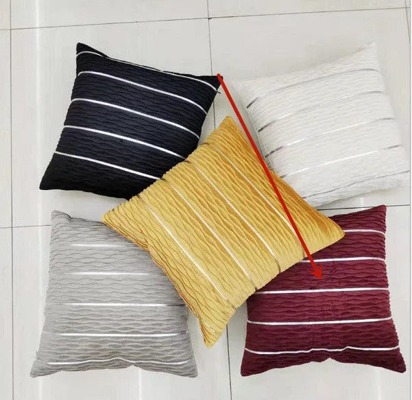 Striped velvet cushion cover in multiple colours showing 45cm square dimensions