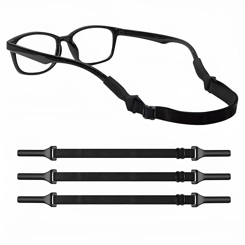 Black adjustable glasses cord with silicone earpiece ends for securing spectacles