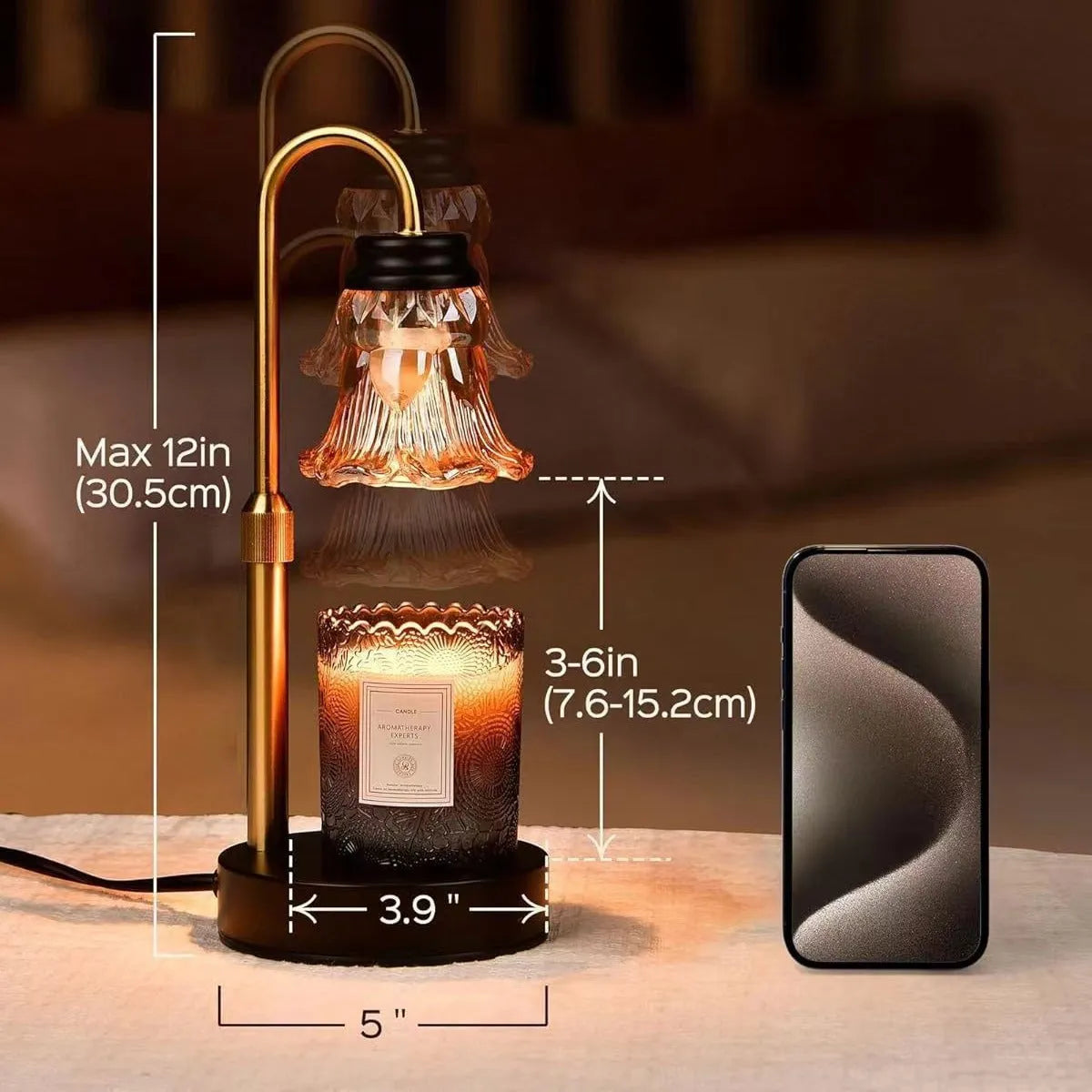 30.5cm tall lifting aromatherapy wax melting lamp with bamboo lamp holder