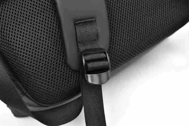 Waterproof PU leather backpack in black with contrast stitching and large capacity design