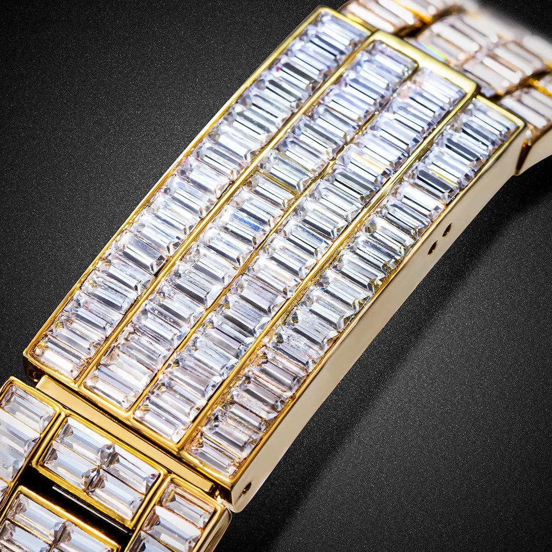 Three eyes rainbow diamond quartz watch for men with 33mm circular dial, gold colour option and 30M waterproof rating