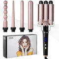 Rose gold hair curler with LCD screen and multiple international power specifications
