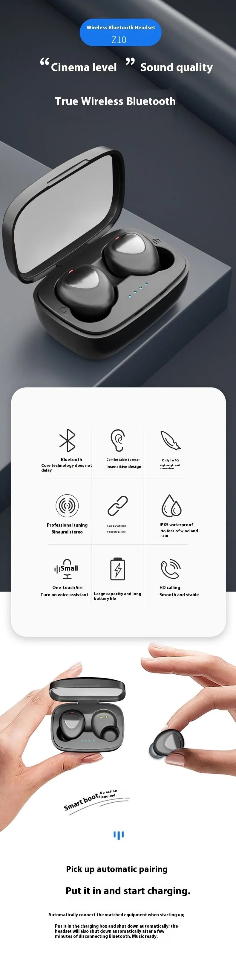Mini TWS wireless Bluetooth headset in black boxed style with ABS material