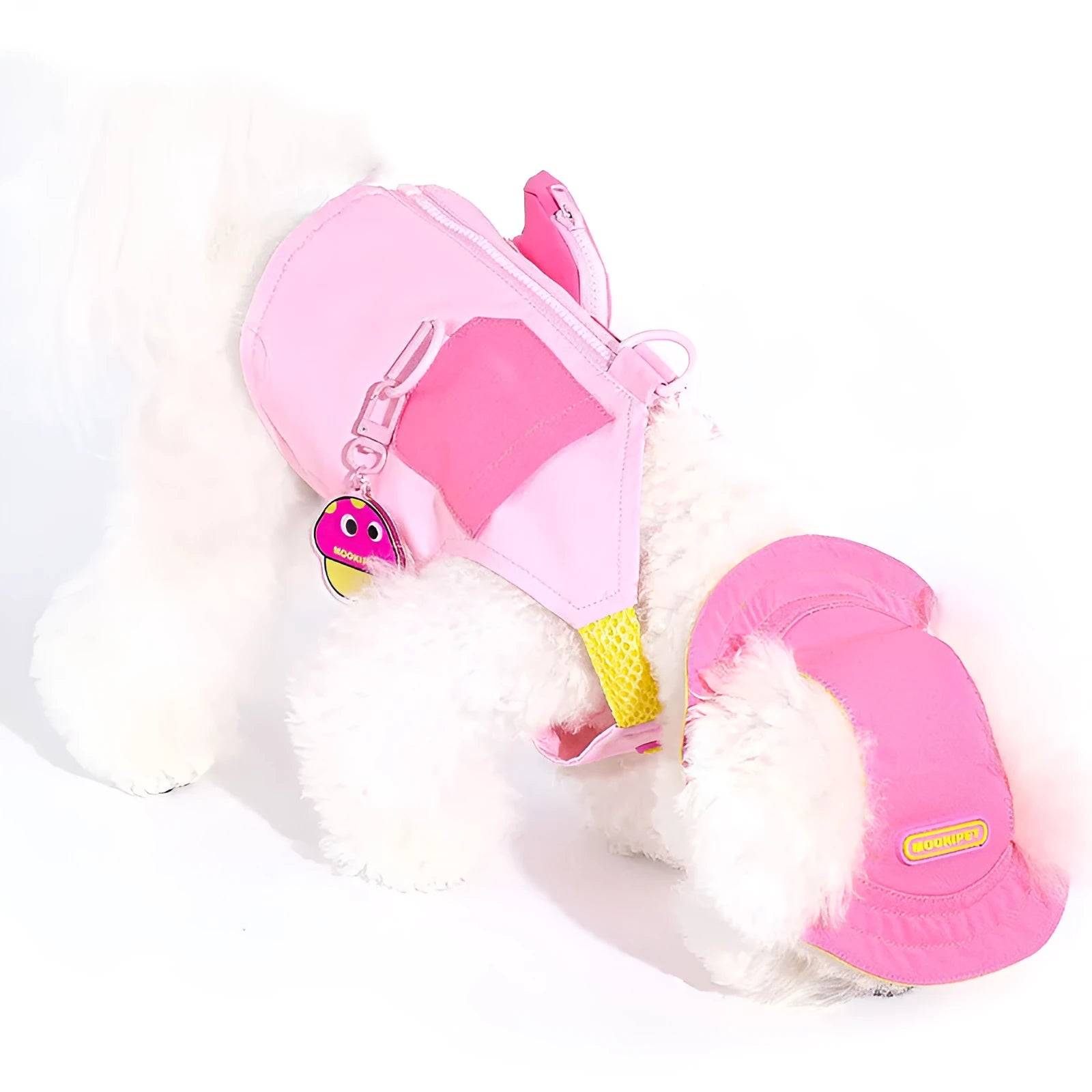 Pink polyester dog vest for small breeds on Bichon Frise or similar dog