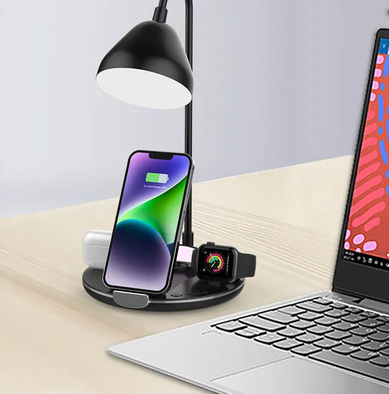 Magnetic folding wireless charger in black or white with phone stand functionality