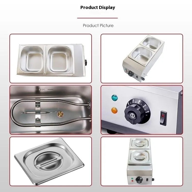 Commercial chocolate melting machine with double pot electric heating and temperature control dial