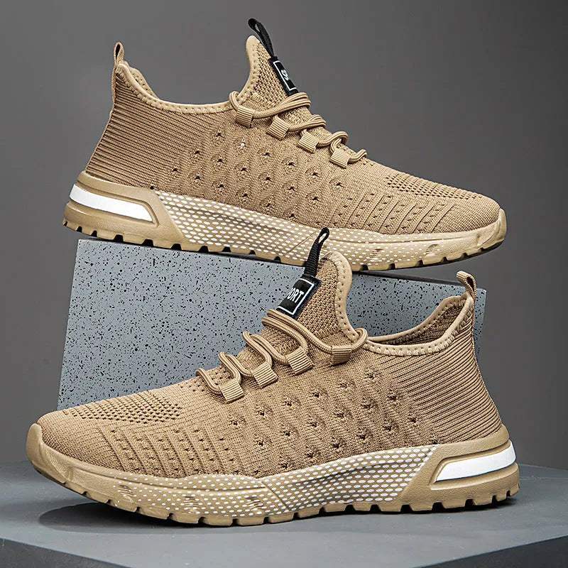 Men's breathable mesh casual shoes in solid colours showing size options 39-45