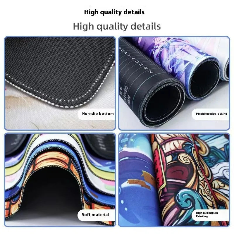 Custom anime pattern gaming mouse pad with non-slip rubber cloth base on desk