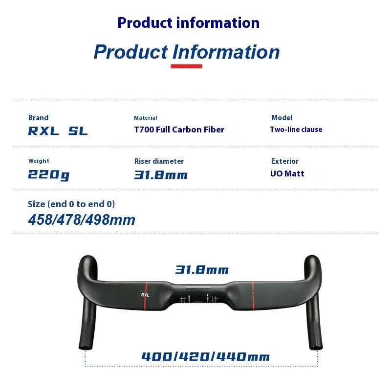 Carbon fibre road bicycle handlebar showing black double line pattern and 31.8mm clamp section.
