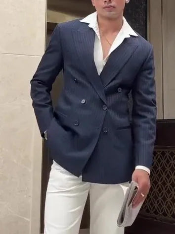 Men's striped double-breasted blazer jacket in regular fit with classic tailoring