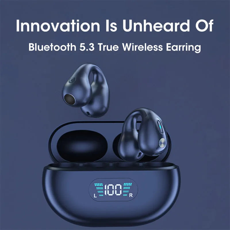 Q80 bone conduction Bluetooth headset ear clip in black with power display