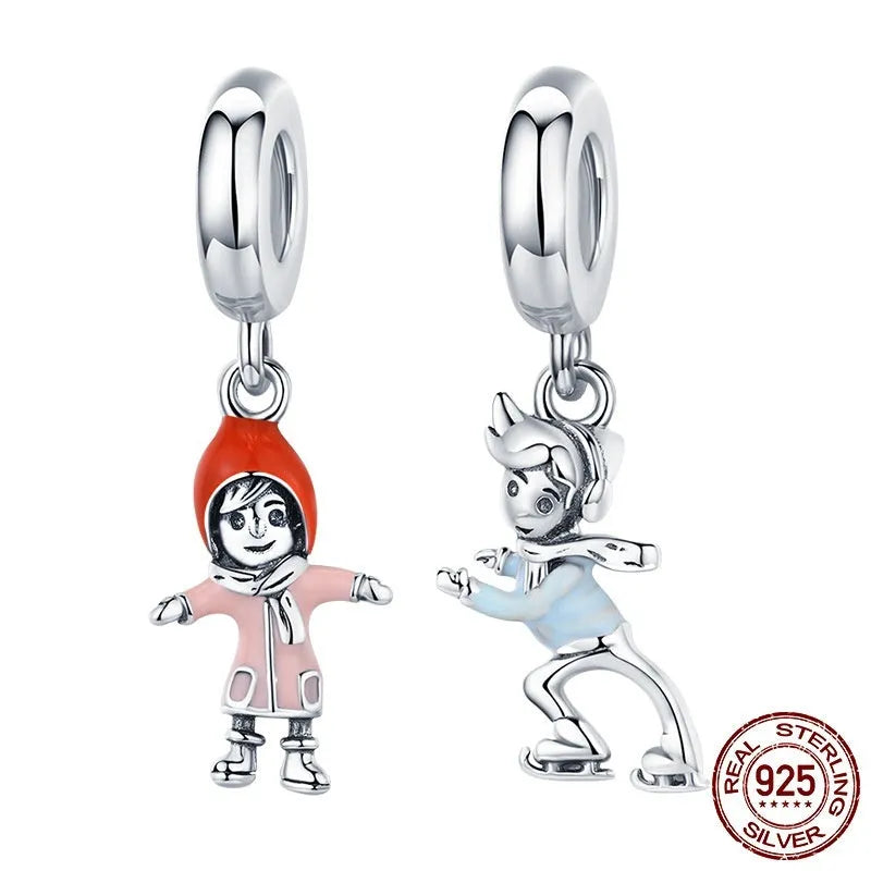925 sterling silver pendant bead in Ski Boy electroplated colour design