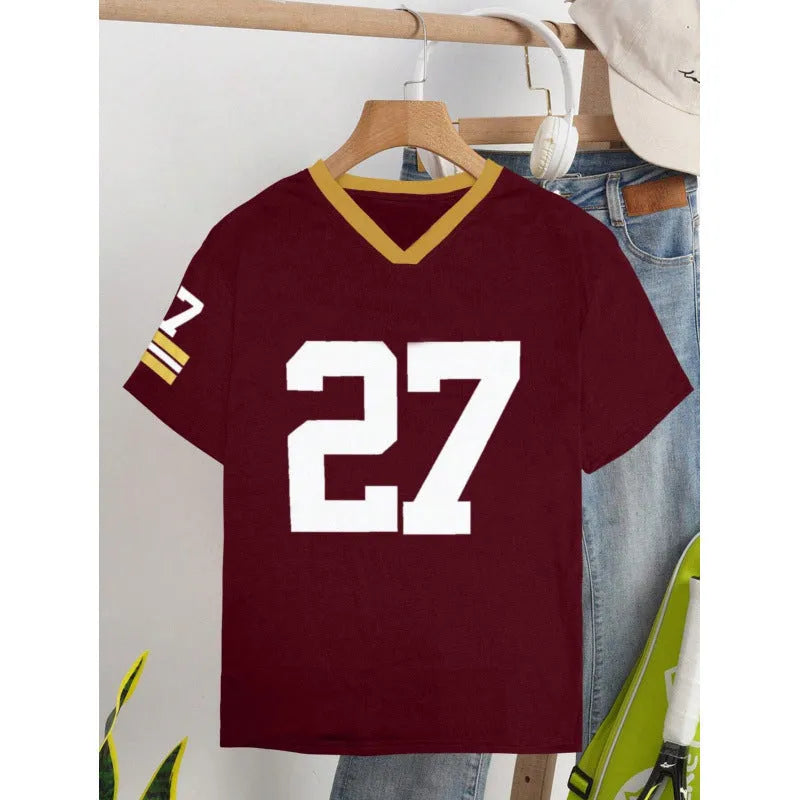 Loose fit cotton t-shirt with digital printed letter pattern in red or green