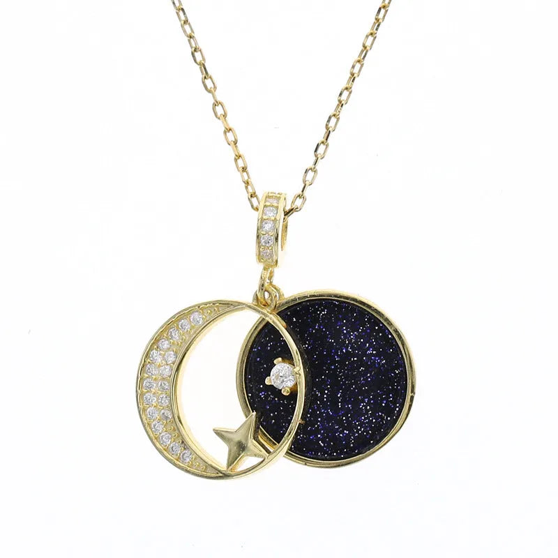 S925 sterling silver star moon necklace with cross chain, 51-80cm perimeter, yellow or white gold colour