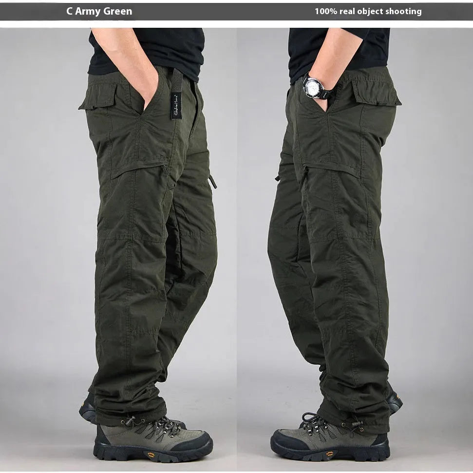 Men's thick cotton velvet overalls in Army Green, loose fit with straight legs, stone wash finish.