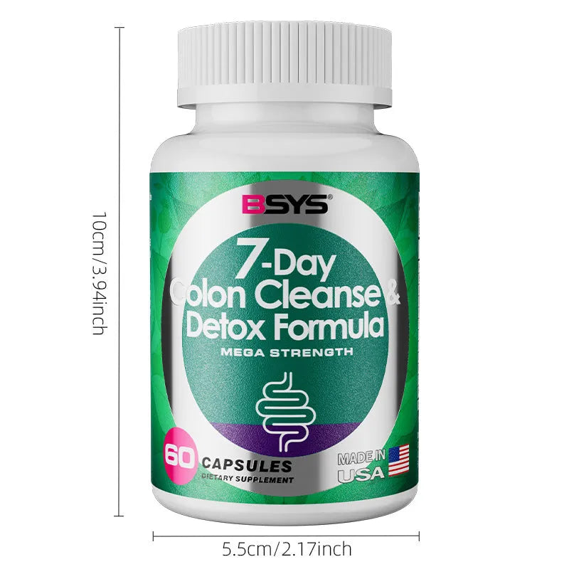 7 day colon cleanse and detox formula bottle containing 60 capsules for short-term colon support