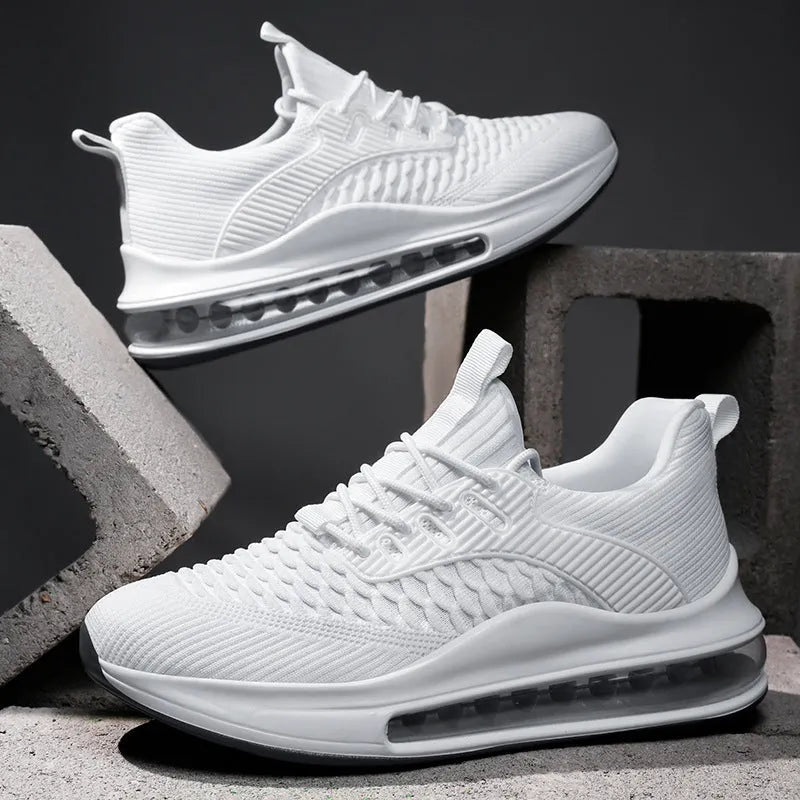 Men's solid colour low-top running shoes with mesh upper and rubber TPU sole