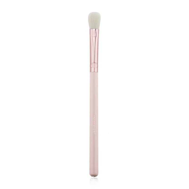 26 pink makeup brushes with wool bristles and wooden handles in storage bag