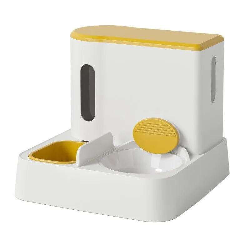 Cat automatic pet feeder water dispenser with integrated double bowl system in grey colour