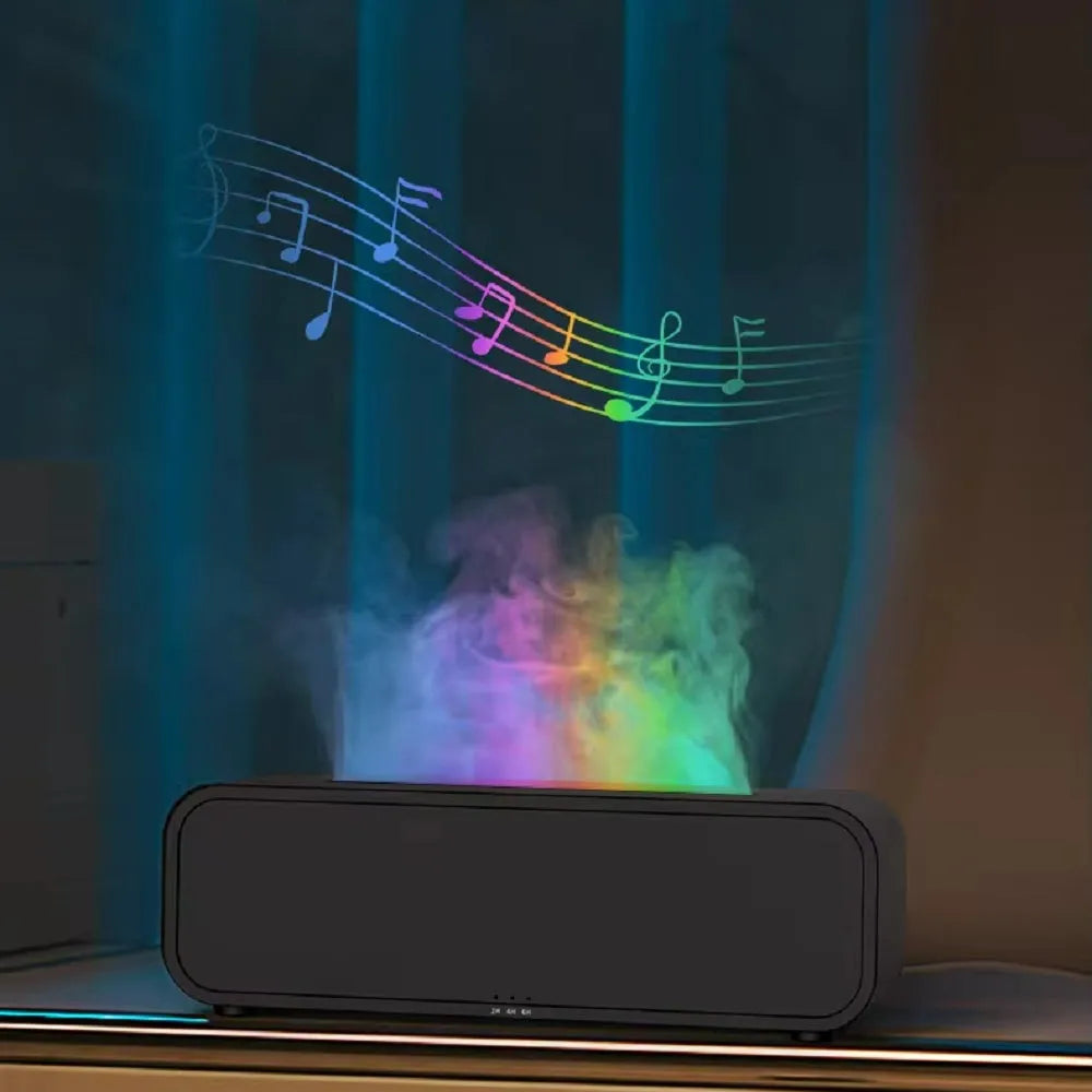 Flame Dynamic USB essential oil diffuser with remote control showing colour-changing lights
