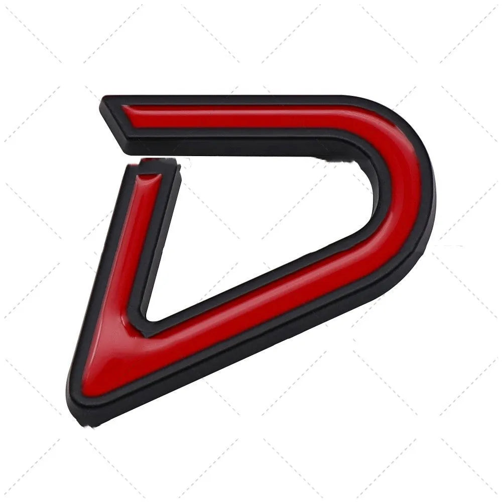 Metal car bumper sticker with SD pattern in red silver colour scheme measuring 7.7 by 2.9 centimetres