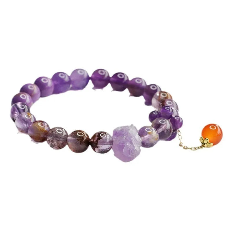 Natural nine purple multi-treasure crystal bracelet with amethyst and red agate beads