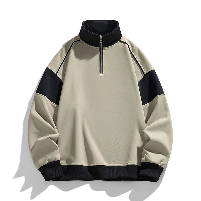 Men's black hooded corduroy pullover sweater with drop shoulders and rabbit fur fabric