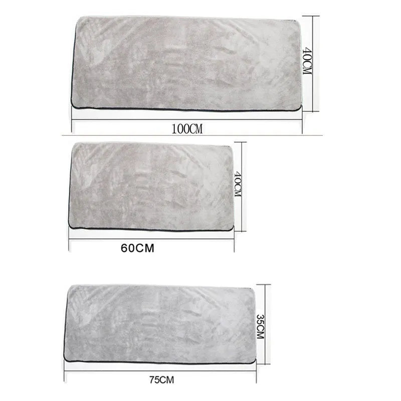 Microfiber car wash towel shown in three available sizes for vehicle cleaning