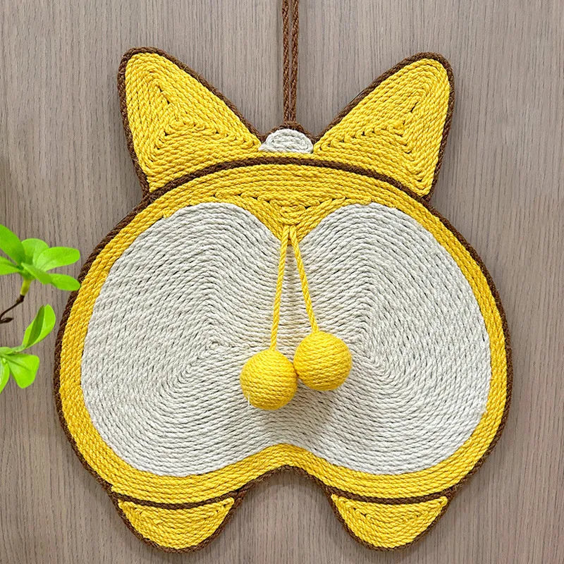 Yellow Corgi design sisal cat scratcher pad with anti-slip base measuring 37x40cm