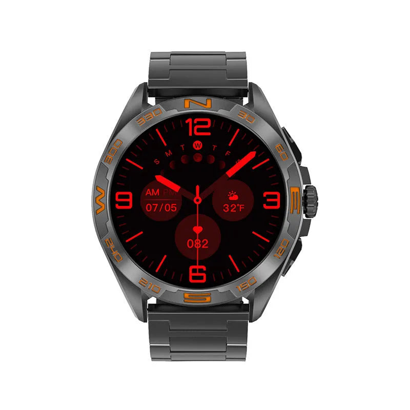 Smart watch with touch screen showing health monitoring functions including heart rate and blood oxygen levels
