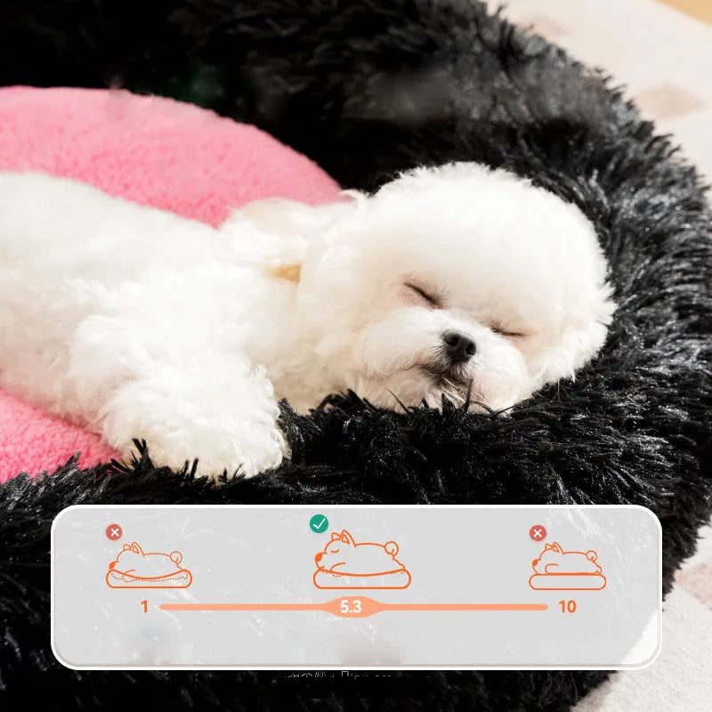 Elf briquettes pattern plush pet bed sleeping mat in blue, pink or yellow colours showing kennel-style raised sides