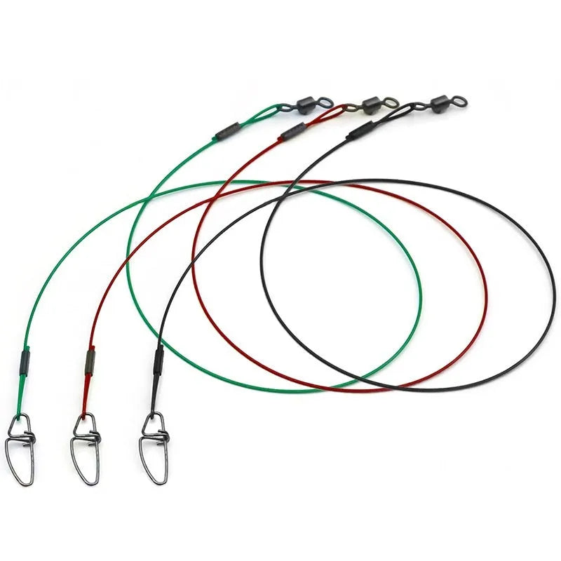 Ten coils of green, black, and red steel wire fishing pins with buckle connectors, each 54cm long.