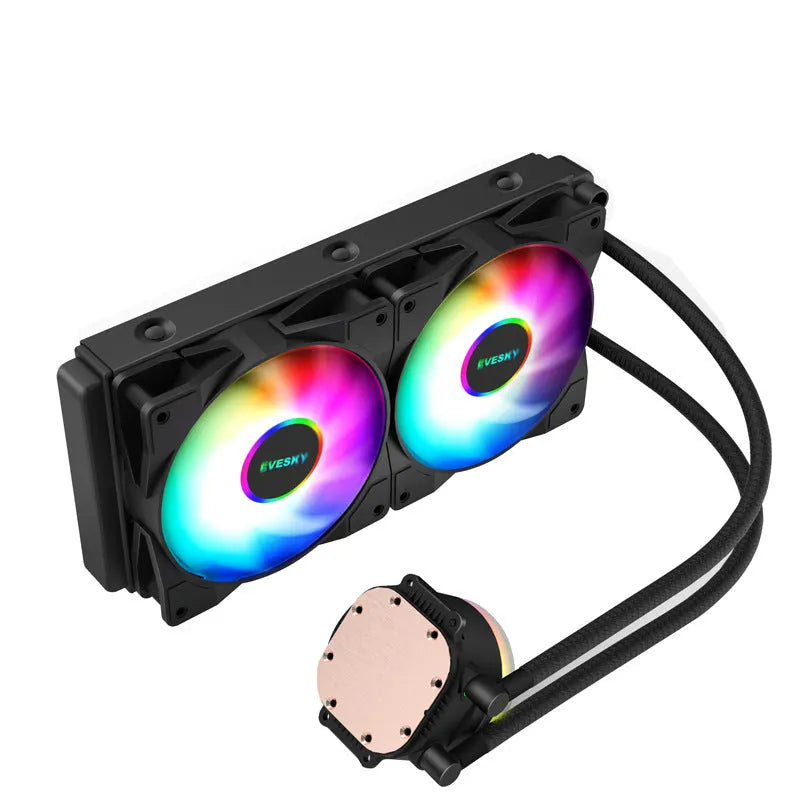 Aluminium CPU radiator fan with RGB lighting in 120mm, 240mm, and 360mm sizes