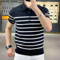 Striped lapel knitted t-shirt in black and white colours showing pullover design with youth popularity styling