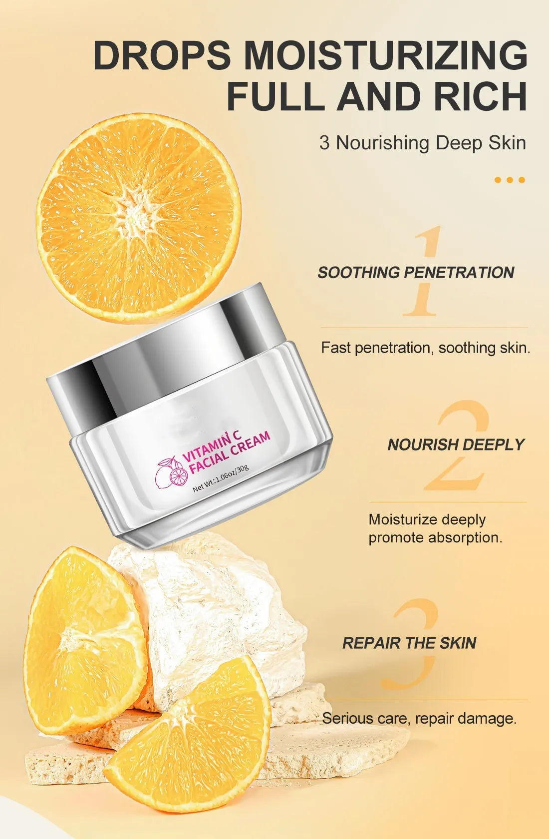 30g vitamin C face cream pot with compact 6x6x5.2cm dimensions