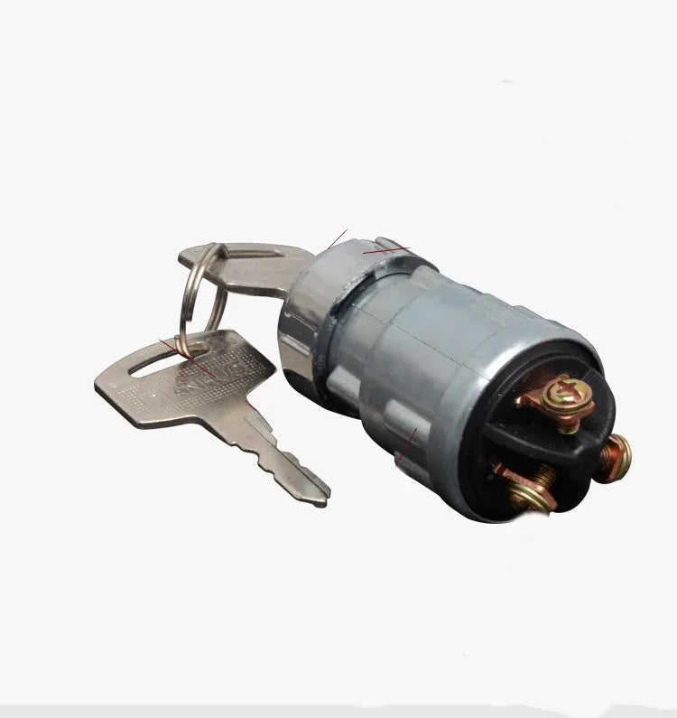 Copper vehicle ignition lock with key for JK423 model trucks and forklifts.