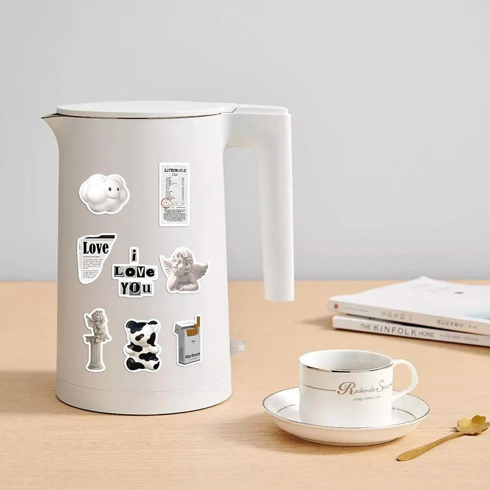 Black and white waterproof sticker sheet with 61 designs for laptop cup phone case decoration