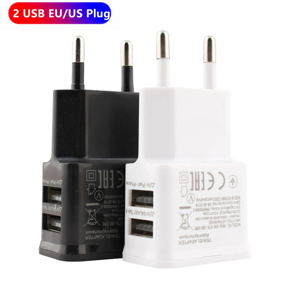 EU dual USB charging head in ABS plastic, black, with two USB ports and European plug
