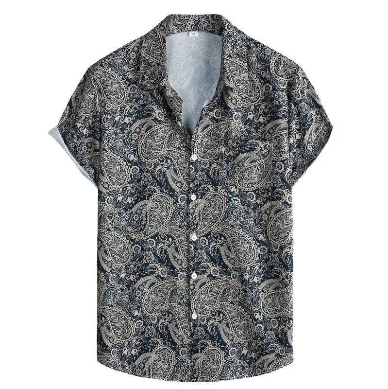 Men's slim fit Hawaiian shirt with short sleeves in digital print pattern