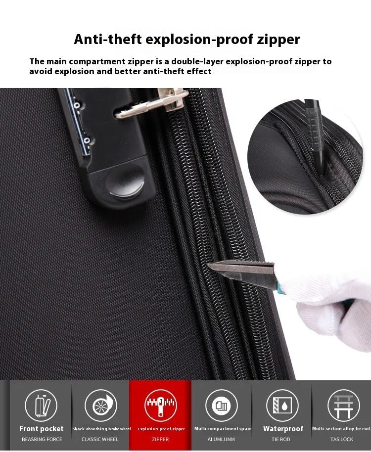 Black 18 inch Oxford cloth business suitcase with retractable handle and universal wheels